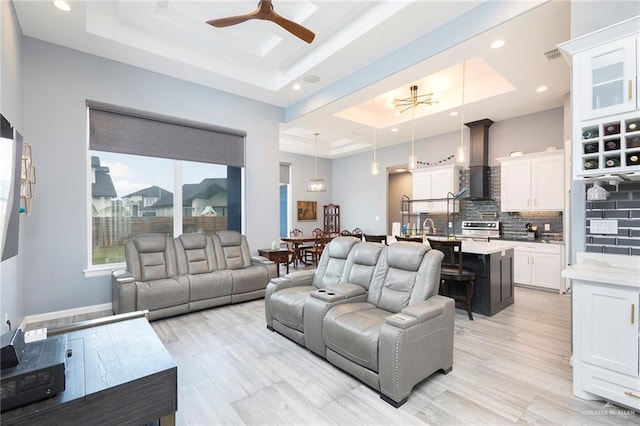 1803 Lago Michigan St, Edinburg, TX 78542 - living area with a raised ceiling, ceiling fan, plenty of natural light, and recessed lighting