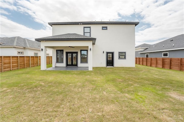 1711 Lago Delton, Edinburg, TX 78542 - rear view of house featuring french doors, stucco siding, ceiling fan, and a patio