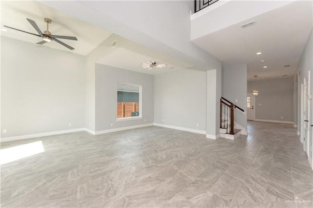 1711 Lago Delton, Edinburg, TX 78542 - unfurnished living room featuring stairs, ceiling fan, baseboards, and recessed lighting