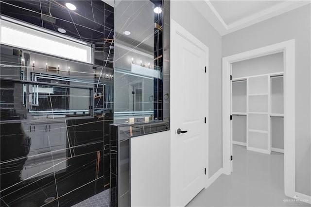 full bath featuring a walk in closet and walk in shower