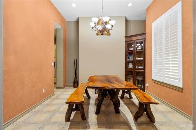 4004 Persimmon Dr, Palmhurst, TX 78573 - dining space featuring a chandelier, recessed lighting, and baseboards
