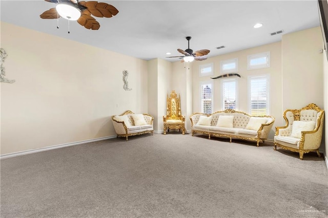 4004 Persimmon Dr, Palmhurst, TX 78573 - carpeted living area with a ceiling fan, baseboards, and recessed lighting