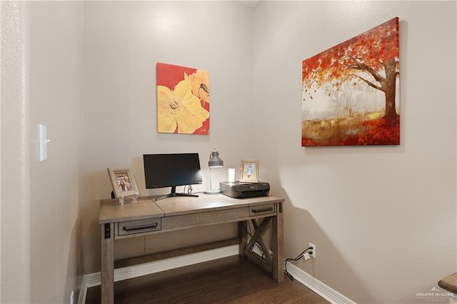 office space featuring dark hardwood / wood-style floors