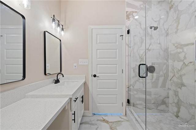 727 N Milam St, San Benito, TX 78586 - full bath with marble finish floors, a marble finish shower, vanity, and baseboards