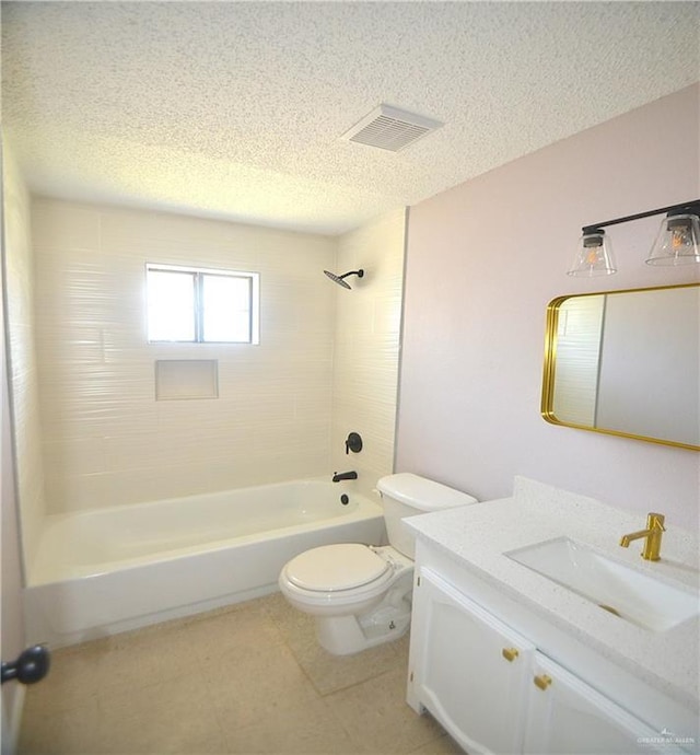 3107 E Laurel St, Hidalgo, TX 78557 - bathroom with toilet, vanity, a textured ceiling, and washtub / shower combination