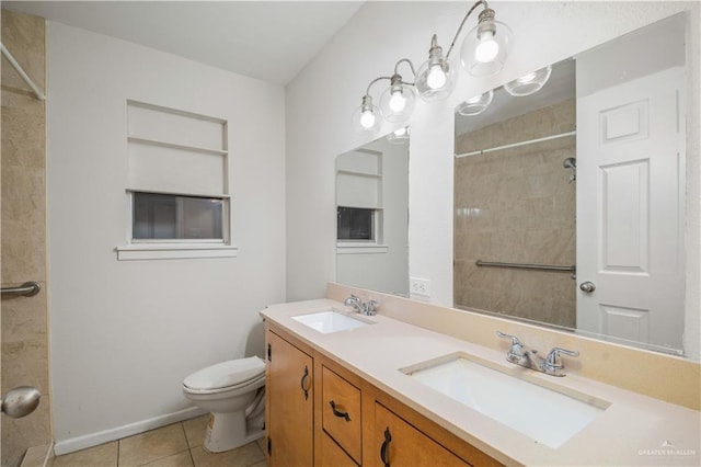 206 E Ricky Crossland Ave, Elsa, TX 78543 - bathroom featuring tile patterned floors, double vanity, tiled shower, and built in features