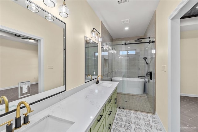 bathroom featuring vanity and plus walk in shower