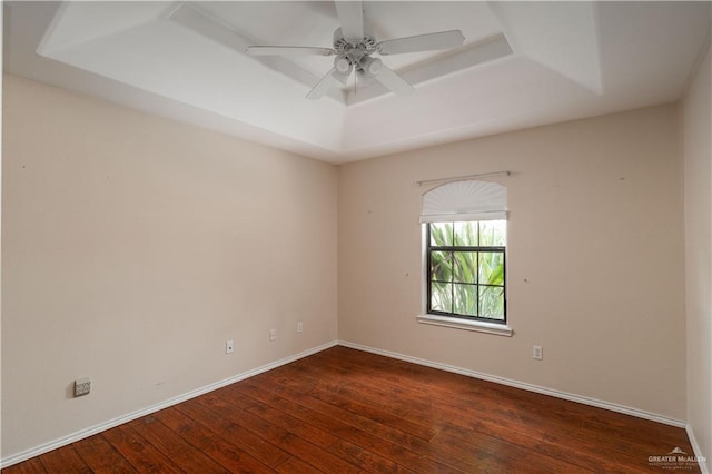 3512 W Gardenia Ave, Mcallen, TX 78501 - unfurnished room with ceiling fan, baseboards, a tray ceiling, and wood-type flooring
