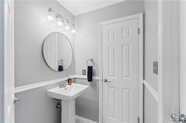 bathroom with sink and crown molding