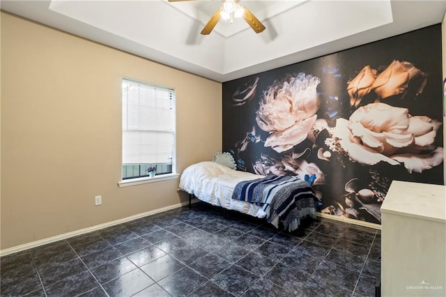 1123 E Champion St, Edinburg, TX 78539 - bedroom with baseboards, a tray ceiling, and ceiling fan