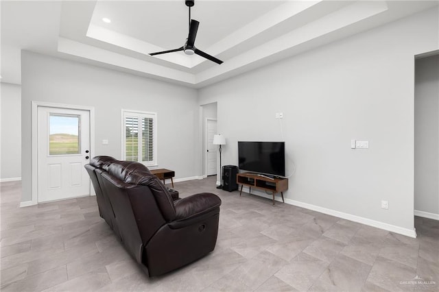2413 S Cartier Dr, Edinburg, TX 78542 - living area with a ceiling fan and a raised ceiling