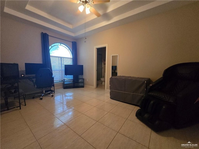 407 E Esperanza Ave, Mission, TX 78574 - office with a tray ceiling, a ceiling fan, and light tile patterned floors