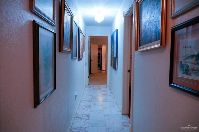 hall with light marble finish floors