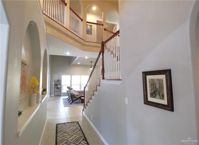 interior space with a high ceiling