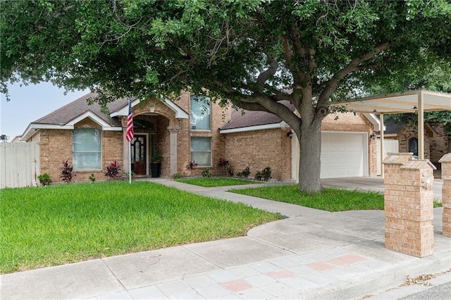 607 Via Cantera Dr, San Juan, TX 78589 - view of front facade featuring an attached garage, driveway, brick siding, and roof with shingles