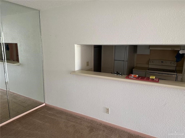 2901 Central Blvd Unit 807, Brownsville, TX 78520 - kitchen featuring electric range, carpet flooring, and baseboards