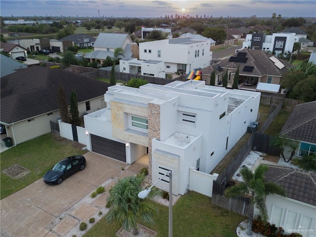 view of aerial view at dusk