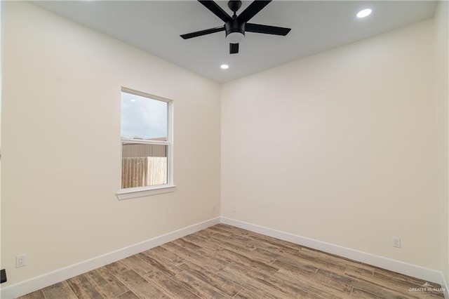 2211 Tomatillo Dr, Weslaco, TX 78596 - spare room featuring wood finished floors, recessed lighting, and ceiling fan