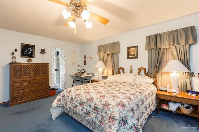 bedroom with carpet floors and ceiling fan