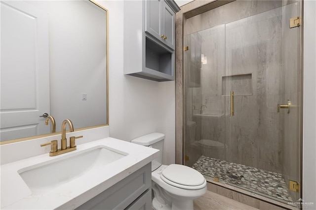 2712 E Burberry Dr, Edinburg, TX 78542 - bathroom featuring a shower stall, vanity, and toilet