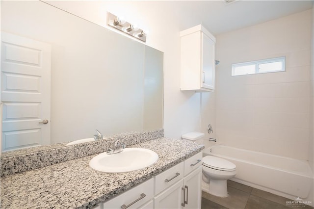 full bathroom with tile patterned flooring, vanity, toilet, and shower / bath combination