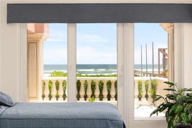 bedroom with a water view