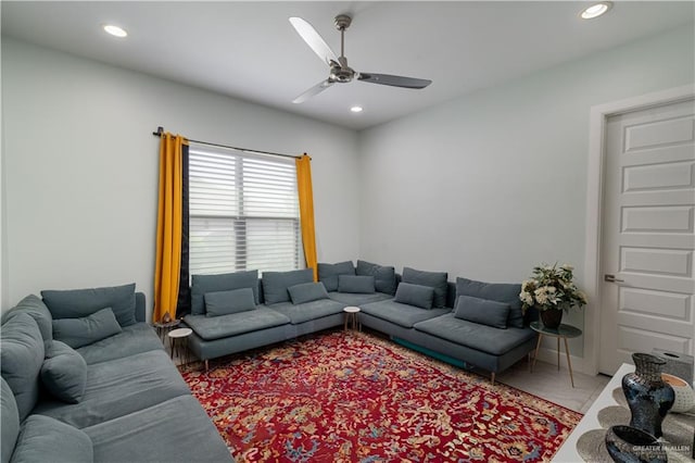 living room with ceiling fan