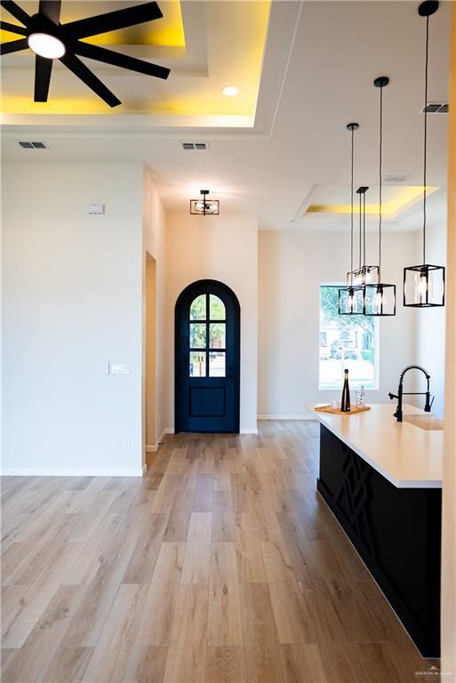800 W Ruisenor Ave, Pharr, TX 78577 - foyer entrance featuring a tray ceiling, light wood-type flooring, and recessed lighting