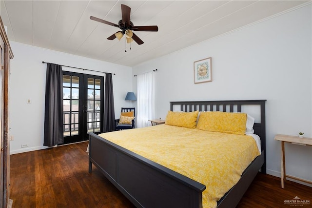 902 N 15th St, Mcallen, TX 78501 - bedroom with french doors, dark wood finished floors, access to outside, and a ceiling fan