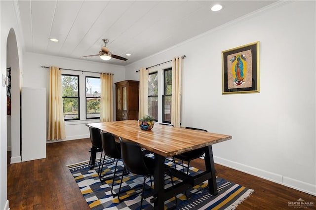 902 N 15th St, Mcallen, TX 78501 - dining space featuring plenty of natural light, dark wood-type flooring, ceiling fan, recessed lighting, and ornamental molding