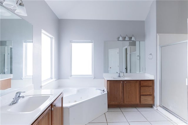 3004 San Federico Rd, Mission, TX 78572 - full bathroom featuring a sink, a whirlpool tub, and a stall shower