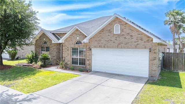 3004 San Federico Rd, Mission, TX 78572 - view of front of house with fence, brick siding, a front yard, and concrete driveway
