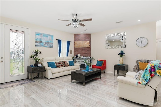 living room with ceiling fan