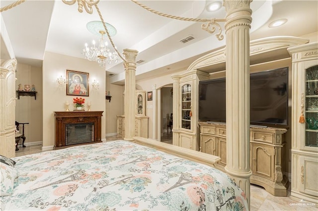 bedroom with ornate columns