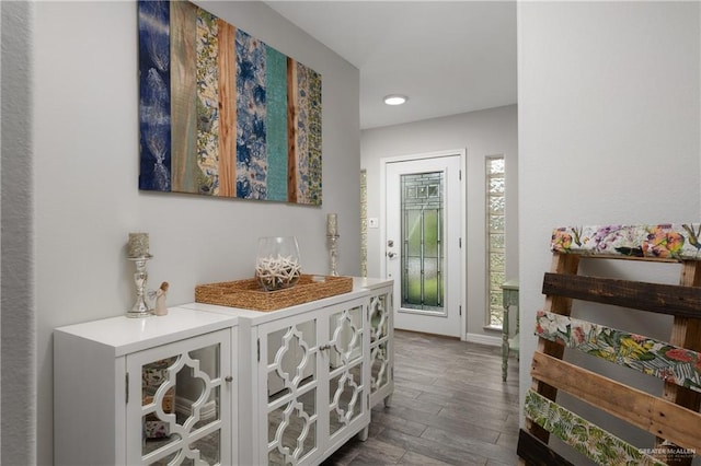 hall with dark hardwood / wood-style floors and a wealth of natural light