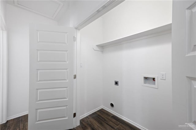 laundry room featuring hookup for an electric dryer, dark hardwood / wood-style floors, and hookup for a washing machine