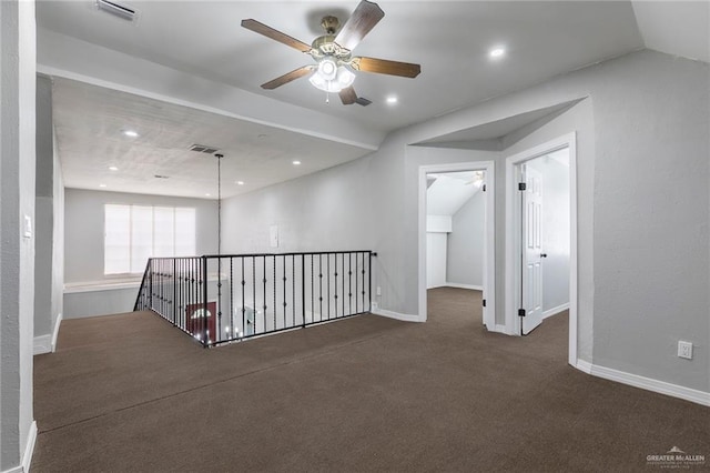 7201 S San Marcos St, Pharr, TX 78577 - corridor with carpet flooring, vaulted ceiling, recessed lighting, baseboards, and an upstairs landing