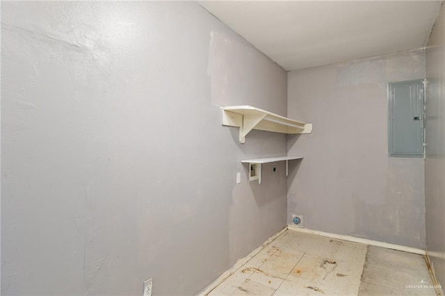 477 Serg Loop, Alamo, TX 78516 - washroom with laundry area, hookup for an electric dryer, electric panel, hookup for a washing machine, and baseboards