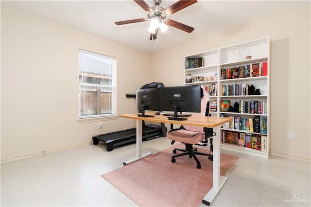 office space with ceiling fan