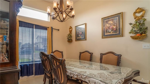 823 Sabrina Dr, Alamo, TX 78516 - tiled dining space featuring a chandelier