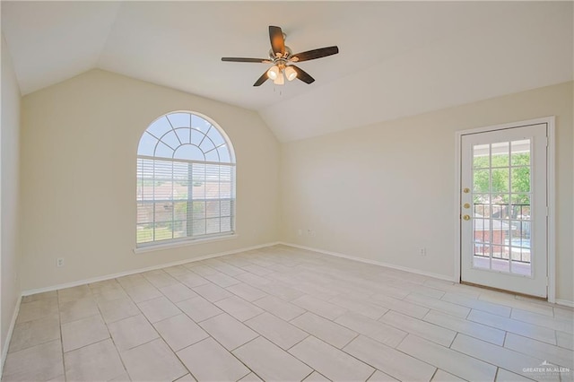 4612 Laurel Ave, Mcallen, TX 78501 - unfurnished room with lofted ceiling, a ceiling fan, baseboards, and light tile patterned floors
