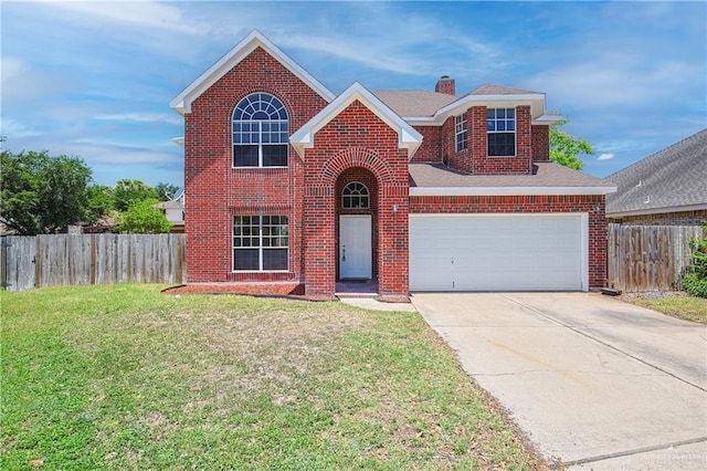 4612 Laurel Ave, Mcallen, TX 78501 - traditional-style house with driveway, brick siding, a chimney, and an attached garage