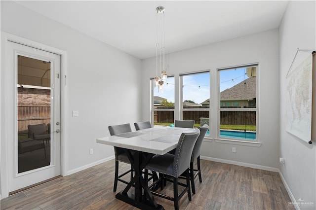 dining area with dark hardwood / wood-style flooring