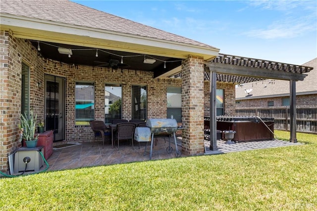 13500 35th St, Edinburg, TX 78541 - view of patio with a hot tub, a ceiling fan, and grilling area