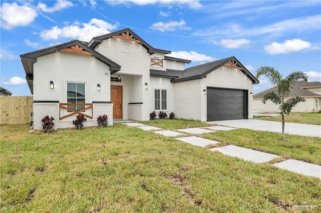 view of front of house with a front lawn and a garage