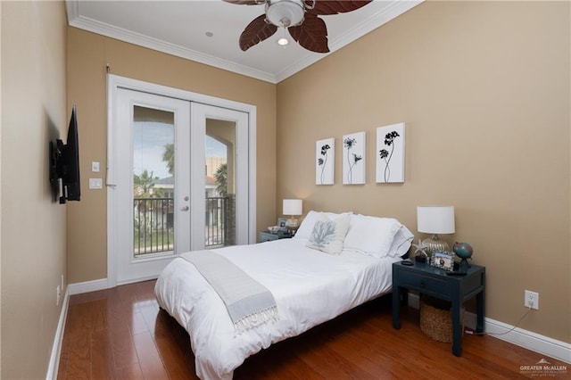 107 E Palm St Unit A, South Padre Island, TX 78597 - bedroom featuring access to outside, french doors, wood finished floors, baseboards, and ornamental molding