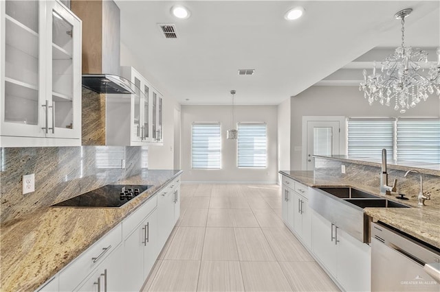 4630 Kristine Dr, Harlingen, TX 78552 - kitchen featuring range hood, visible vents, dishwasher, a sink, and black electric stovetop