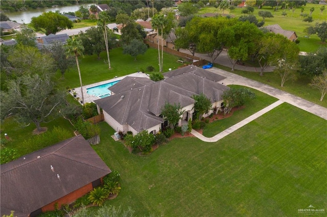 aerial view featuring a water view