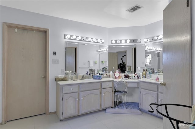 bathroom with vanity and tile patterned floors