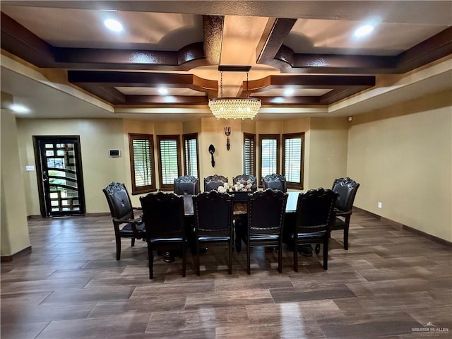 812 W Falcon Ave, Pharr, TX 78577 - dining space with healthy amount of natural light, baseboards, coffered ceiling, and recessed lighting